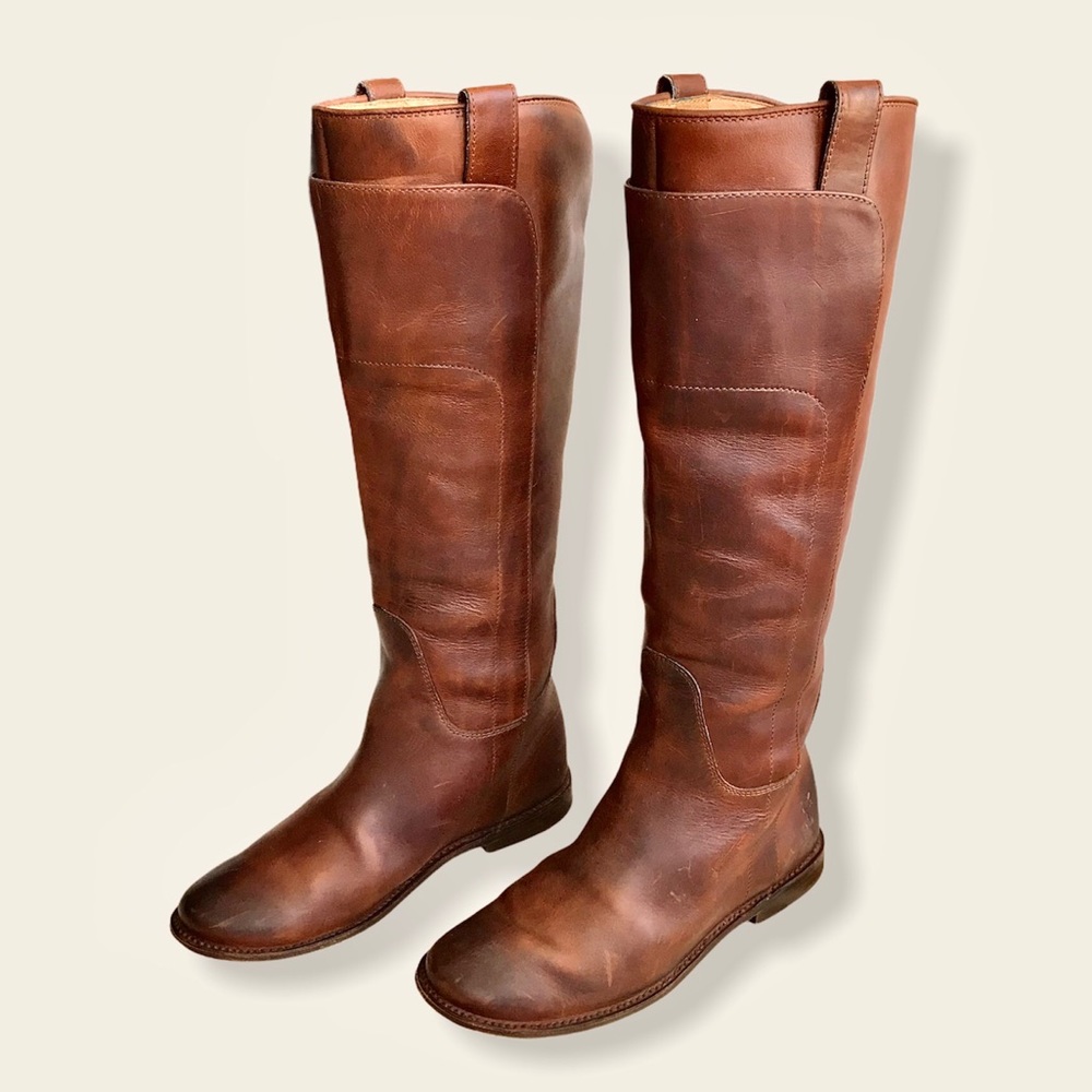 Frye Paige Cognac Knee-High Pull-On Leather Boots - Picture 5 of 16